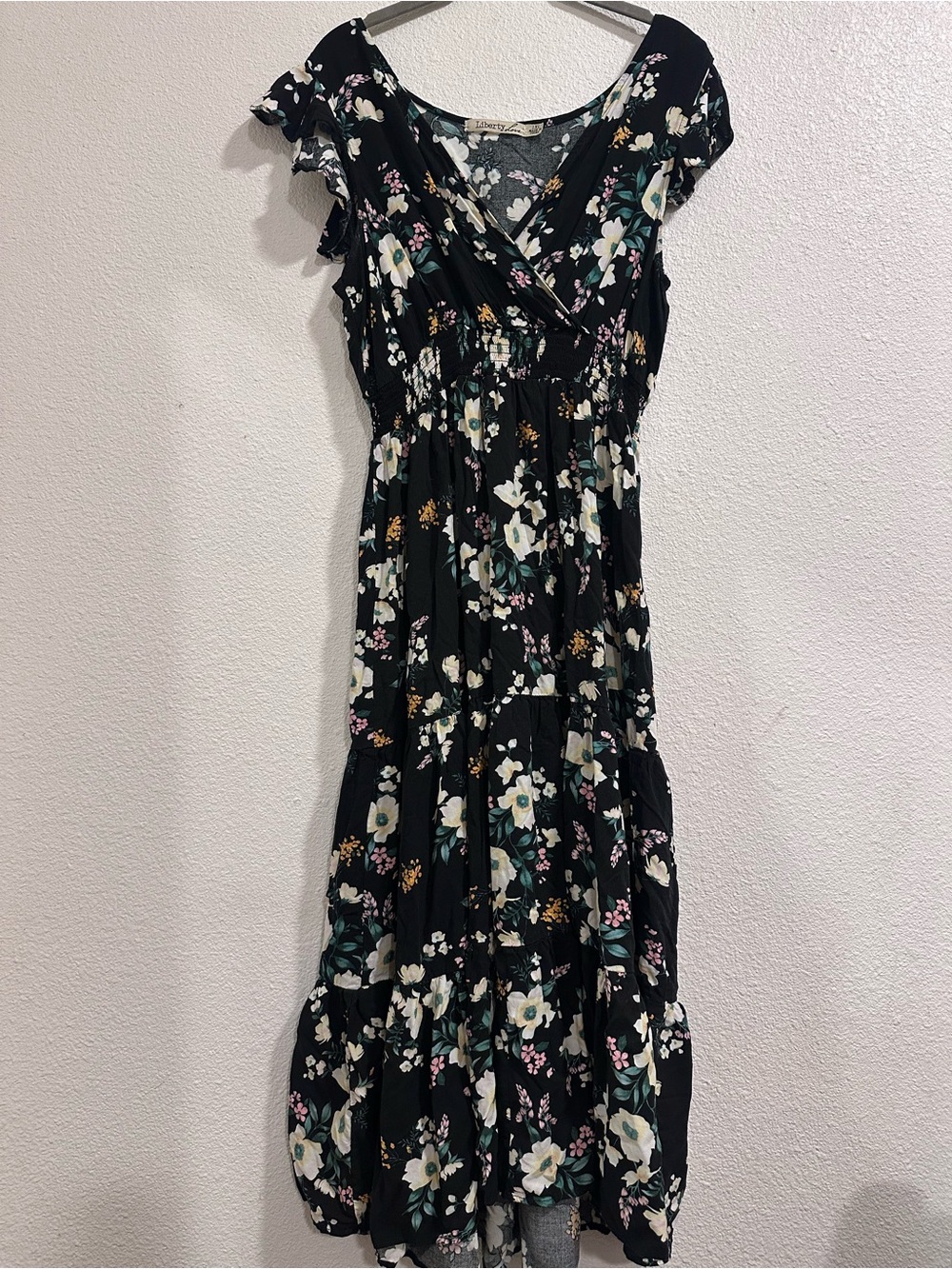 Liberty Love Black Floral Maxi Dress with Puff Sleeves